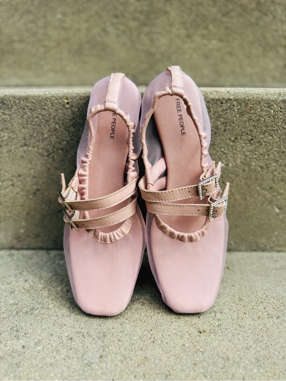 Free People Pink Dual-Buckle Mary Jane Flats